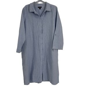 Lands' End Women Linen Blend Button Front Shirt Dress Size 18W Coastal Roll Tab